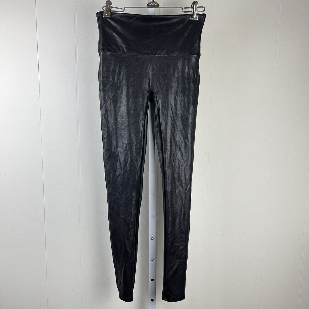 Spanx Black Faux‎ Leather Leggings Shapewear Womens Size Medium